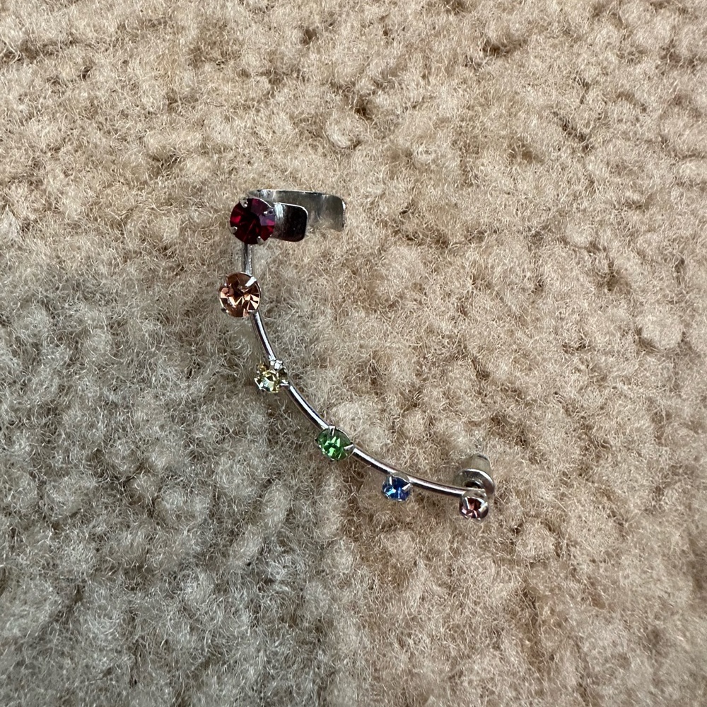 Rainbow gemstone ear crawler earring